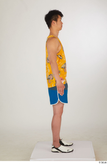  Lan blue shorts dressed sports standing white sneakers whole body yellow printed tank top 0007.jpg